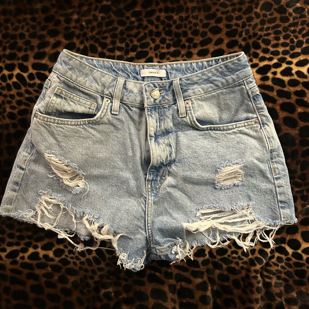 Forever 21 Light Blue Distressed Denim Shorts